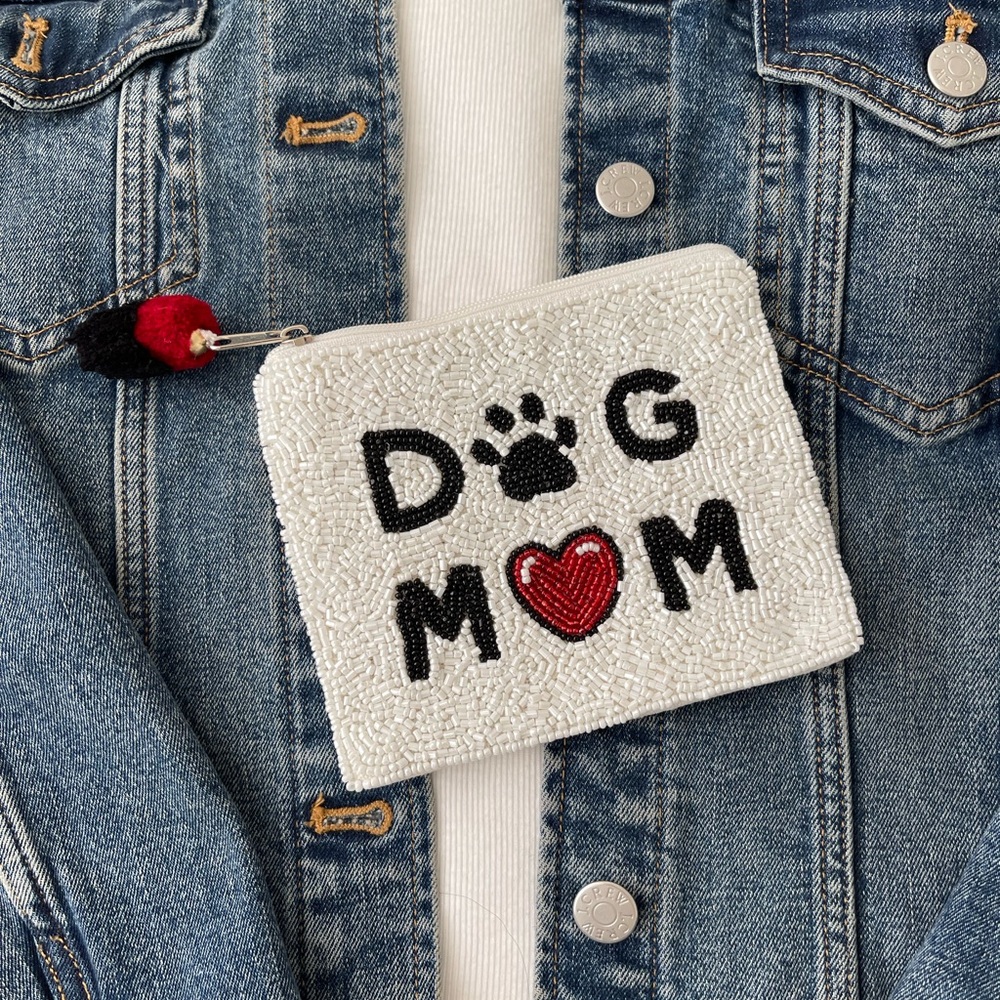 Dog Mom Coin Pouch Beaded Coin Pouch seed bear Coin Bag Beaded Coin Purse White - Picture 2 of 5